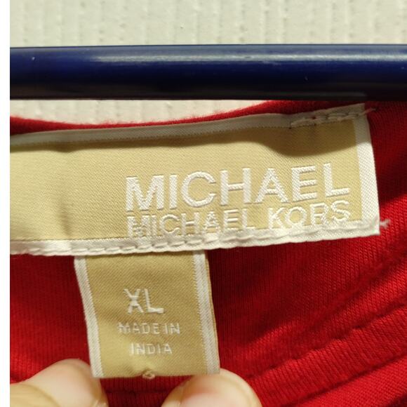 Michael Kors Womens Size XL Red Long Sleeve Jeweled Rhinestone Stretch Tunic Top - Picture 4 of 5